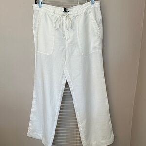 Lauren Ralph Lauren White Wide-Leg Linen Drawstring Pants
